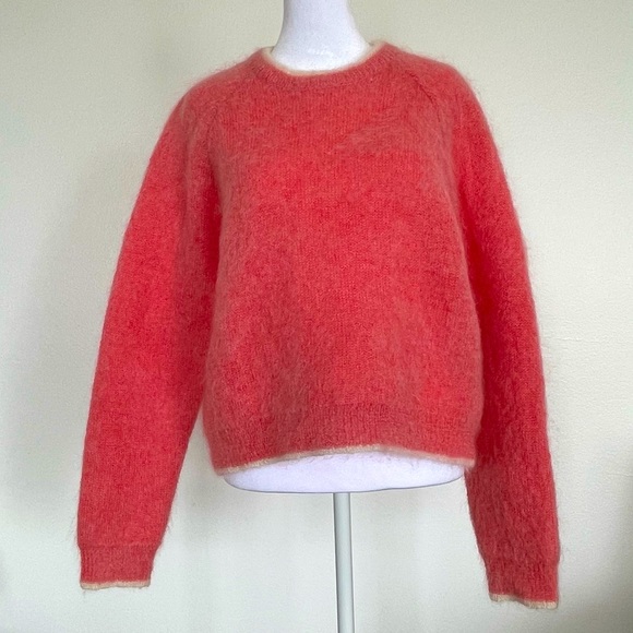 Zara Sweaters - Zara Pink with White Trim Mohair Boyfriend Sweater